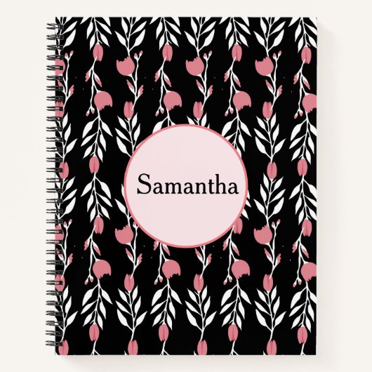 かわいいフローラピンクと黒 ノートブック (正面)
