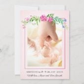 かわいいフローラピンクのキツネのベビーガールフォト誕生 案内状 (裏面)