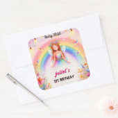 かわいいフローラピンクの女の子の妖精を最初の誕生日にセット スクエアシール (封筒)