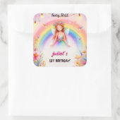 かわいいフローラピンクの女の子の妖精を最初の誕生日にセット スクエアシール (バッグ)