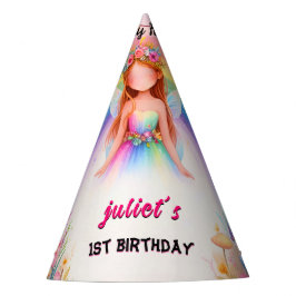 かわいいフローラピンクの女の子の妖精を最初の誕生日にセット パーティーハット