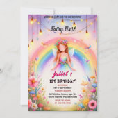 かわいいフローラピンクの女の子の妖精を最初の誕生日にセット 招待状 (正面)