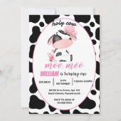 かわいいフローラピンクの聖牛1歳の誕生日 招待状 (正面)