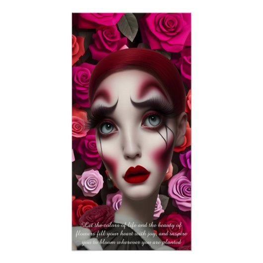 かわいいフローラピンクガールズルームウォールアート ポスター (正面)