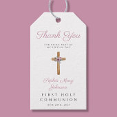 かわいいフローラピンククロスガールファースト・コミュニオン ギフトタグ