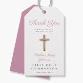 かわいいフローラピンククロスガールファースト・コミュニオン ギフトタグ