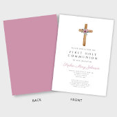 かわいいフローラピンククロスファースト聖餐式 招待状