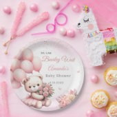 かわいいフローラピンクテディベアーガールベビーシャワー ペーパープレート (パーティー)