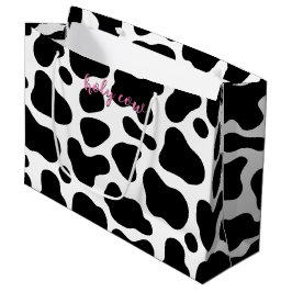 かわいいフローラピンクホーリーカウレザー1st誕生日 ラージペーパーバッグ