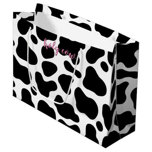 かわいいフローラピンクホーリーカウレザー1st誕生日 ラージペーパーバッグ (正面アングル)