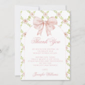 かわいいフローラピンクボウみすぼらしいシックな赤ちゃんガールシャワー サンキューカード (正面)