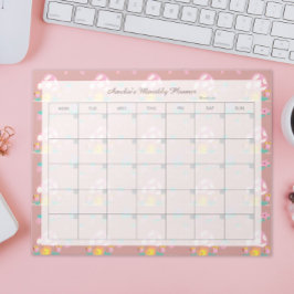 かわいいフローラピンクマッシュルーム月プランナー名 ノートパッド