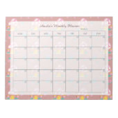 かわいいフローラピンクマッシュルーム月プランナー名 ノートパッド (正面)