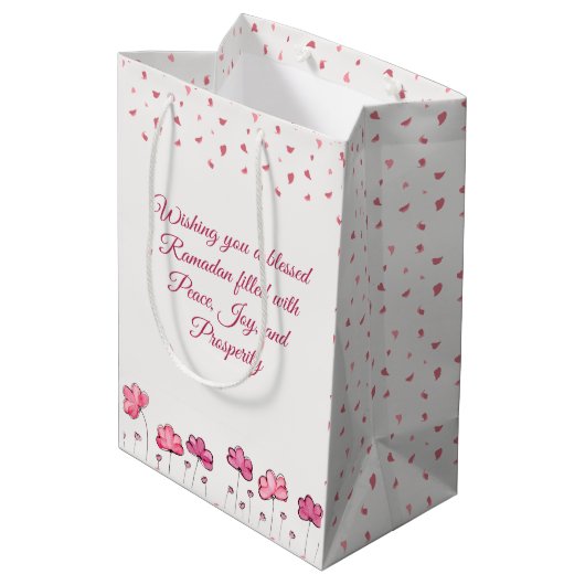 かわいいフローラピンクモスクイスラムラマダンカレム ミディアムペーパーバッグ (裏面アングル)