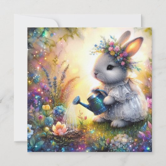 かわいいフローラファンタジーアートバニー春ガーデンイースター シーズンカード (正面)