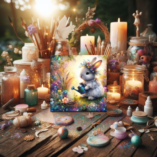 かわいいフローラファンタジーアートバニー春ガーデンイースター シーズンカード