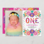 かわいいフローラフィエスタナチョ平均誕生日 招待状 (正面/裏面)