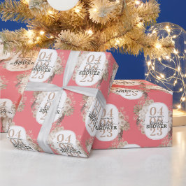 かわいいフローラフレームブライダルシャワーパーソナライズされたピンク ラッピングペーパー