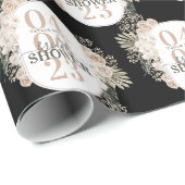 かわいいフローラフレームブライダルシャワーパーソナライズされたブラック ラッピングペーパー (ロールコーナー)