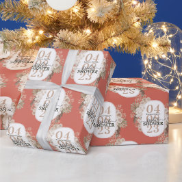 かわいいフローラフレームブライダルシャワー（名前あり） |日付 ラッピングペーパー