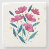 かわいいフローラブーケ – マゼンタとティール(緑がかった色) ストーンコースター (正面)