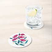 かわいいフローラブーケ – マゼンタとティール(緑がかった色) ラウンドペーパーコースター (インサイチュ)