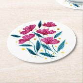 かわいいフローラブーケ – マゼンタとティール(緑がかった色) ラウンドペーパーコースター (アングル)