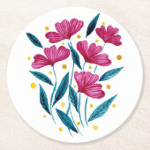 かわいいフローラブーケ – マゼンタとティール(緑がかった色) ラウンドペーパーコースター (正面)