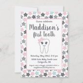 かわいいフローラベビーガールの歯のパーティー 招待状 (正面)