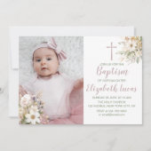 かわいいフローラベビーガールバプティスフォト招待状 招待状 (正面)