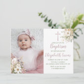 かわいいフローラベビーガールバプティスフォト招待状 招待状 (スタンド正面)