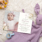 かわいいフローラベビーガールバプティスフォト招待状 招待状
