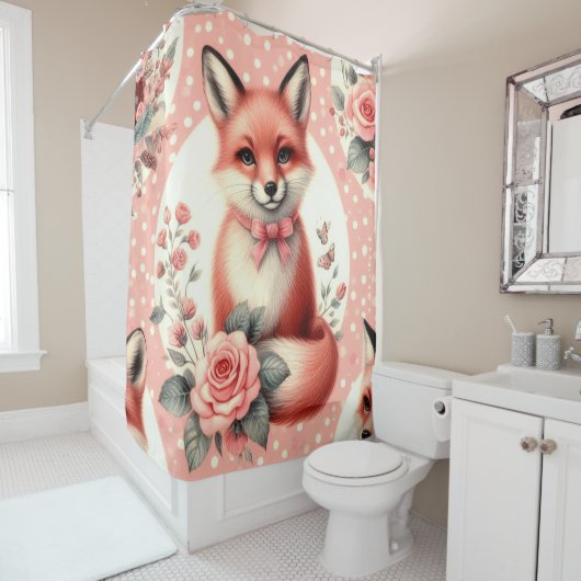 かわいいフローラベビーキツネ シャワーカーテン (インサイチュ)