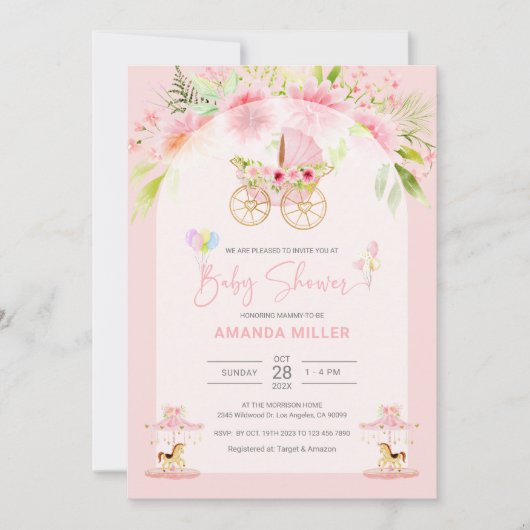 かわいいフローラベビークリブベビーシャワー招待状 セーブザデート (正面)