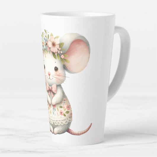 かわいいフローラマウスドレスフラワークラウン カフェラテマグ (右アングル)