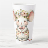 かわいいフローラマウスドレスフラワークラウン カフェラテマグ (正面)