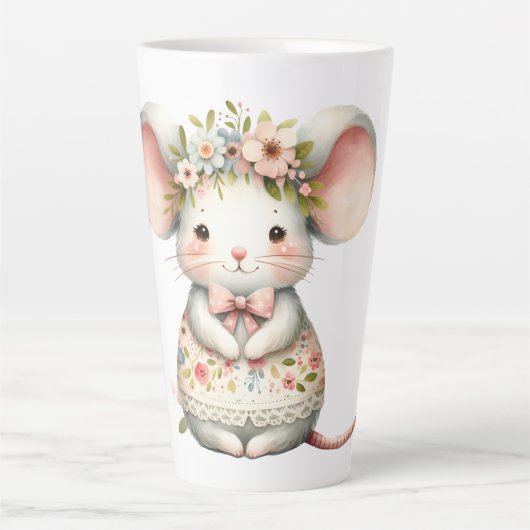 かわいいフローラマウスドレスフラワークラウン カフェラテマグ (正面)