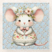 かわいいフローラマウスドレスフラワークラウン ガラスコースター (正面)