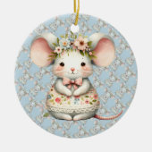 かわいいフローラマウスドレスフラワークラウン セラミックオーナメント (正面)