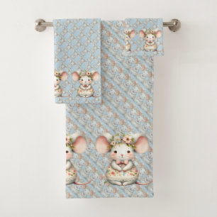 かわいいフローラマウスドレスフラワークラウン バスタオルセット