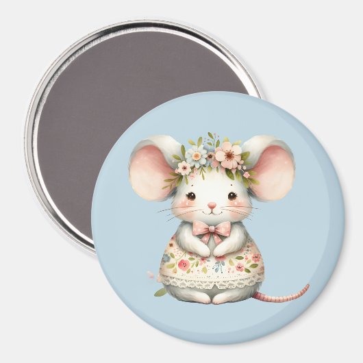 かわいいフローラマウスドレスフラワークラウン マグネット (正面/裏面)