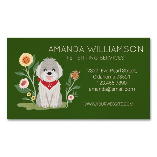 かわいいフローラマルチーズプードルドッグケアサービス マグネット名刺 (正面)