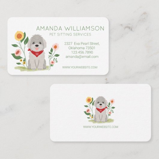 かわいいフローラマルチーズプードルドッグケアサービス 名刺 (正面/裏面)