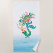 かわいいフローラマーメイドウォーターカラーイラストレーション ビーチタオル (正面)
