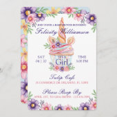 かわいいフローラユニコーンカップケーキベビーシャワー招待状 招待状 (正面/裏面)