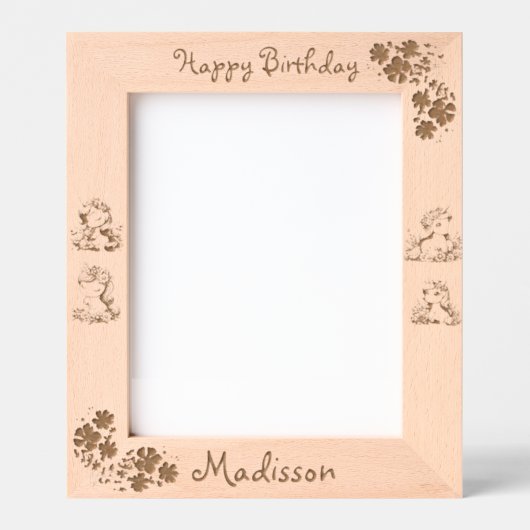 かわいいフローラユニコーン子供の誕生日ギフト木製 レーザー彫刻フレーム (正面)