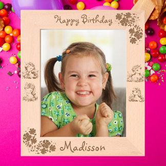 かわいいフローラユニコーン子供の誕生日ギフト木製 レーザー彫刻フレーム