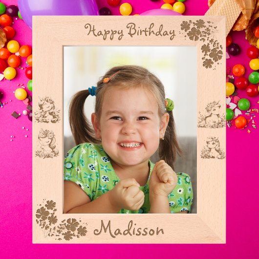 かわいいフローラユニコーン子供の誕生日ギフト木製 レーザー彫刻フレーム