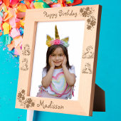 かわいいフローラユニコーン子供の誕生日ギフト木製 レーザー彫刻フレーム