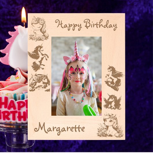 かわいいフローラユニコーン子供の誕生日ギフト木製 レーザー彫刻フレーム